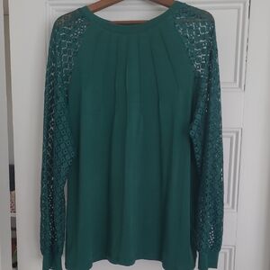 NWT Women’s Teal Lace-Sleeve Pullover Top